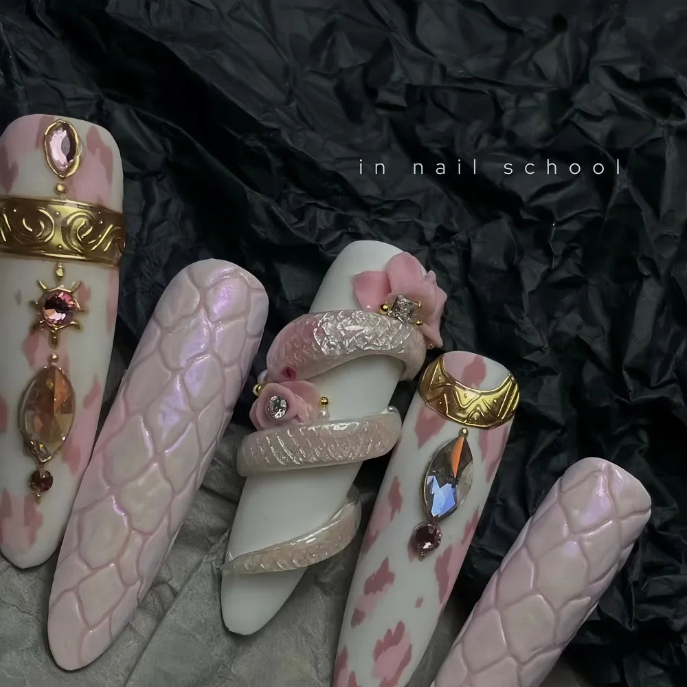 10 Pcs Handmade 3D Floral Press On Nails-0