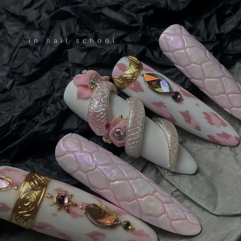 10 Pcs Handmade 3D Floral Press On Nails-1