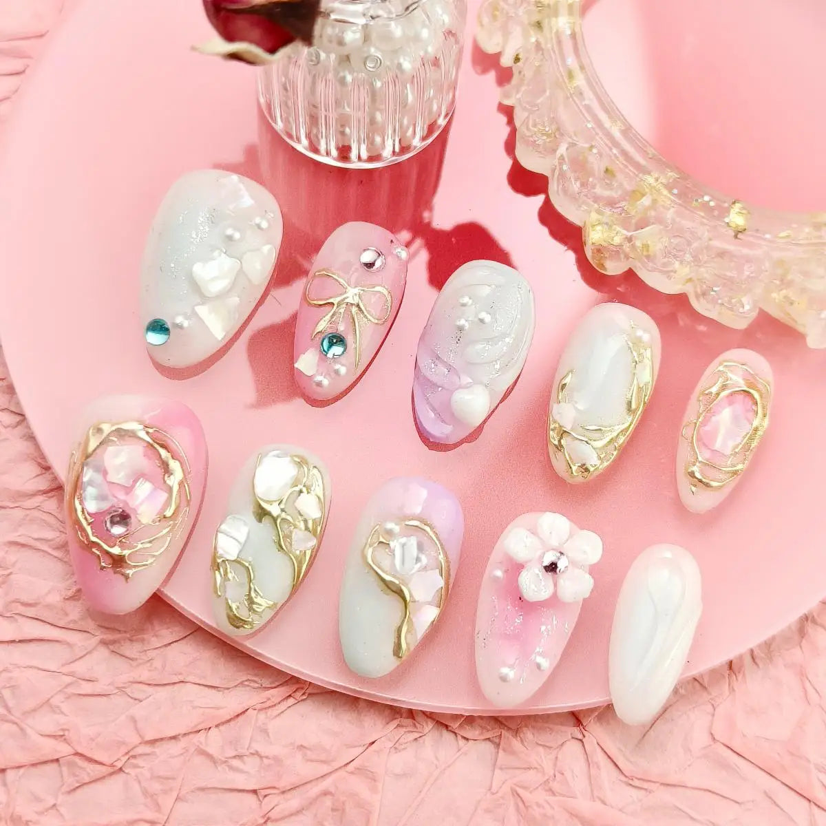 10pcs Handmade Press-On Almond Nails Bundle-1