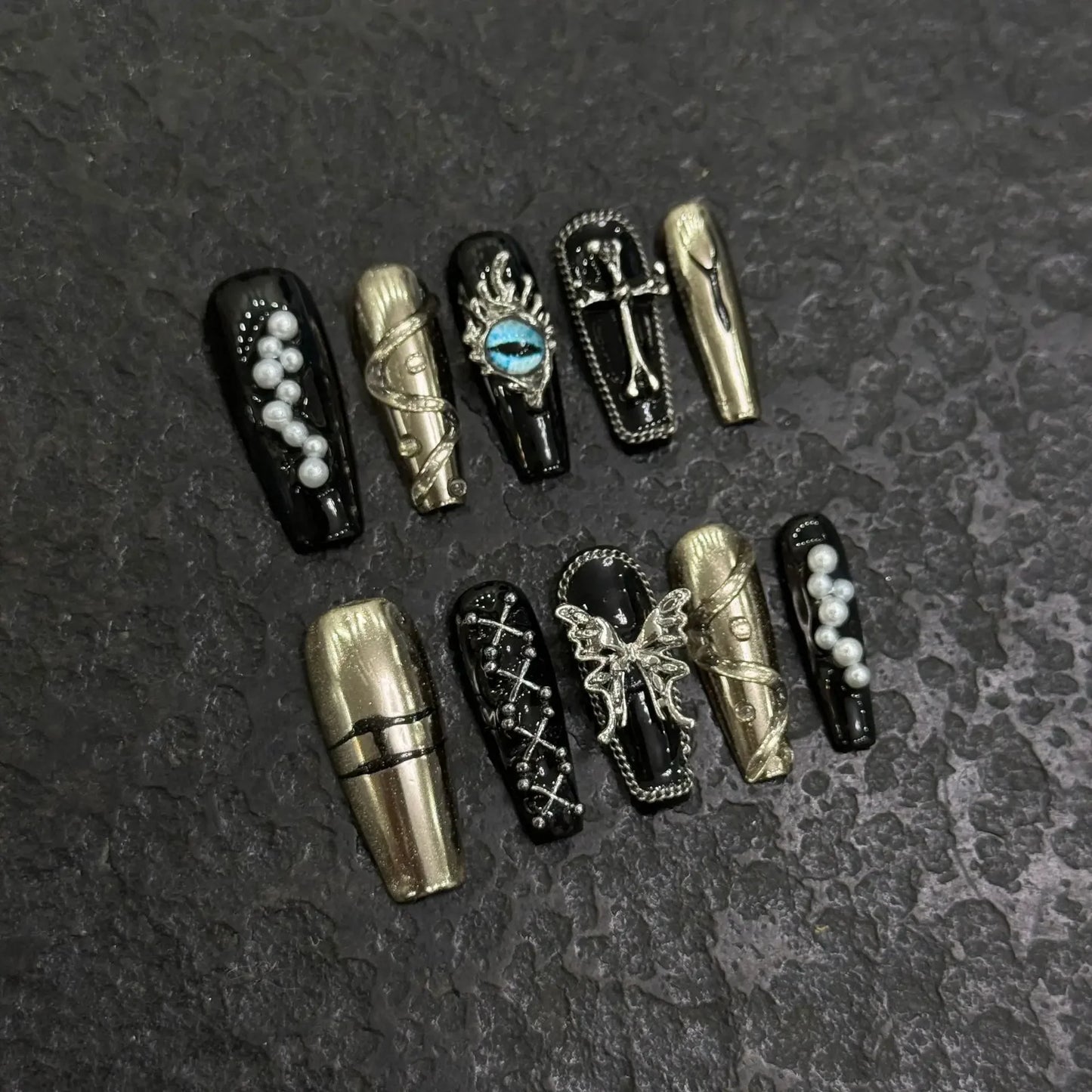 Butterfly Camellia Stiletto Nails-10