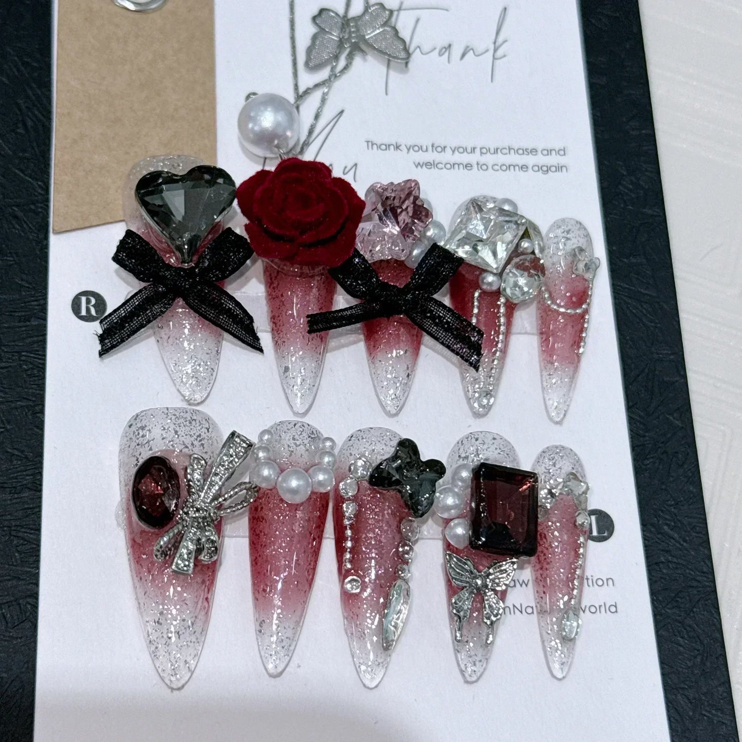 Butterfly Camellia Stiletto Nails-12