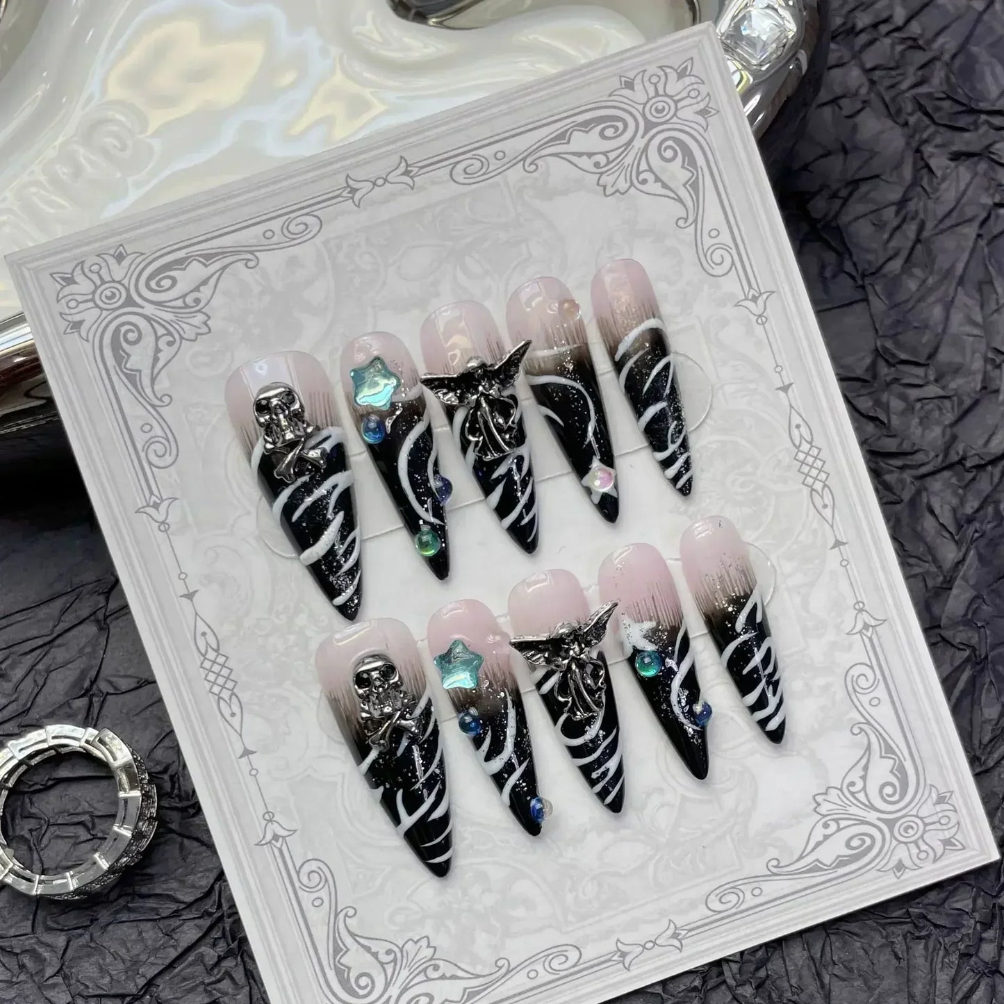 Butterfly Camellia Stiletto Nails-16