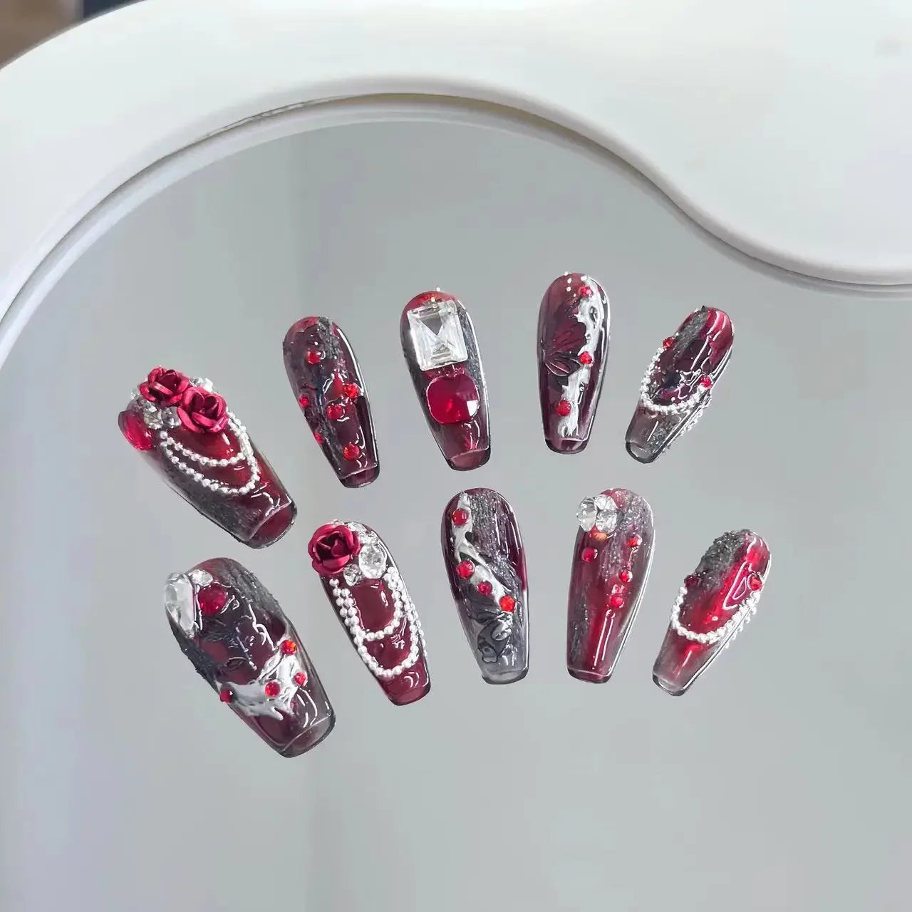 Butterfly Camellia Stiletto Nails-18