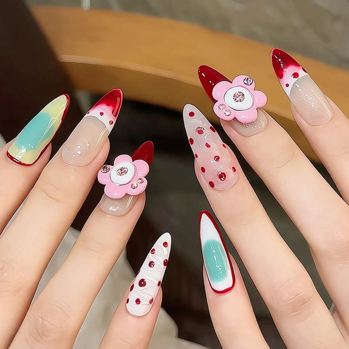 Handmade Long Pointed Almond Press On Nails-0