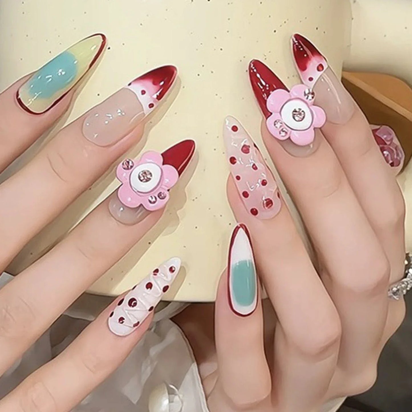 Handmade Long Pointed Almond Press On Nails-1