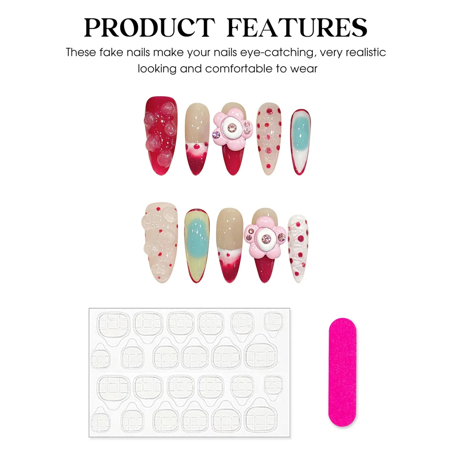 Handmade Long Pointed Almond Press On Nails-2