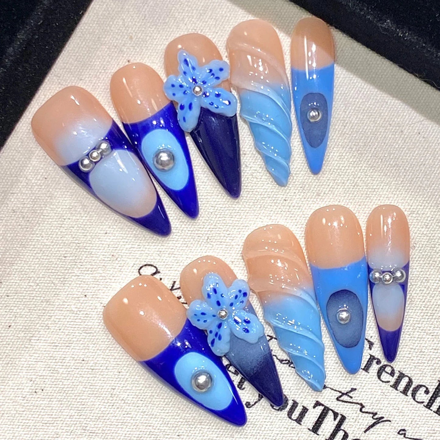 Handmade Long Pointed Almond Press On Nails-5