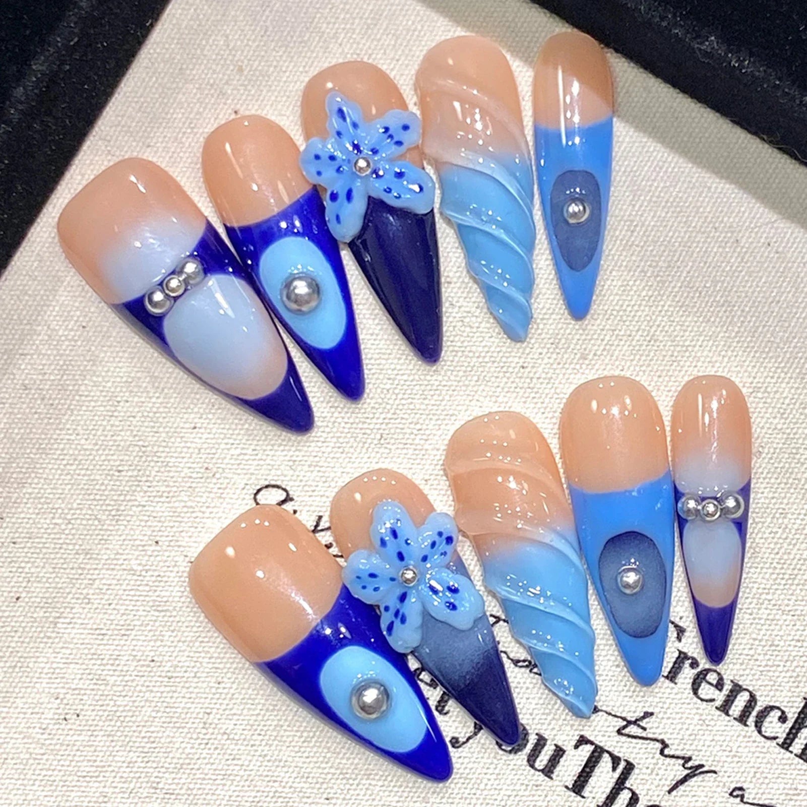 Handmade Long Pointed Almond Press On Nails-5