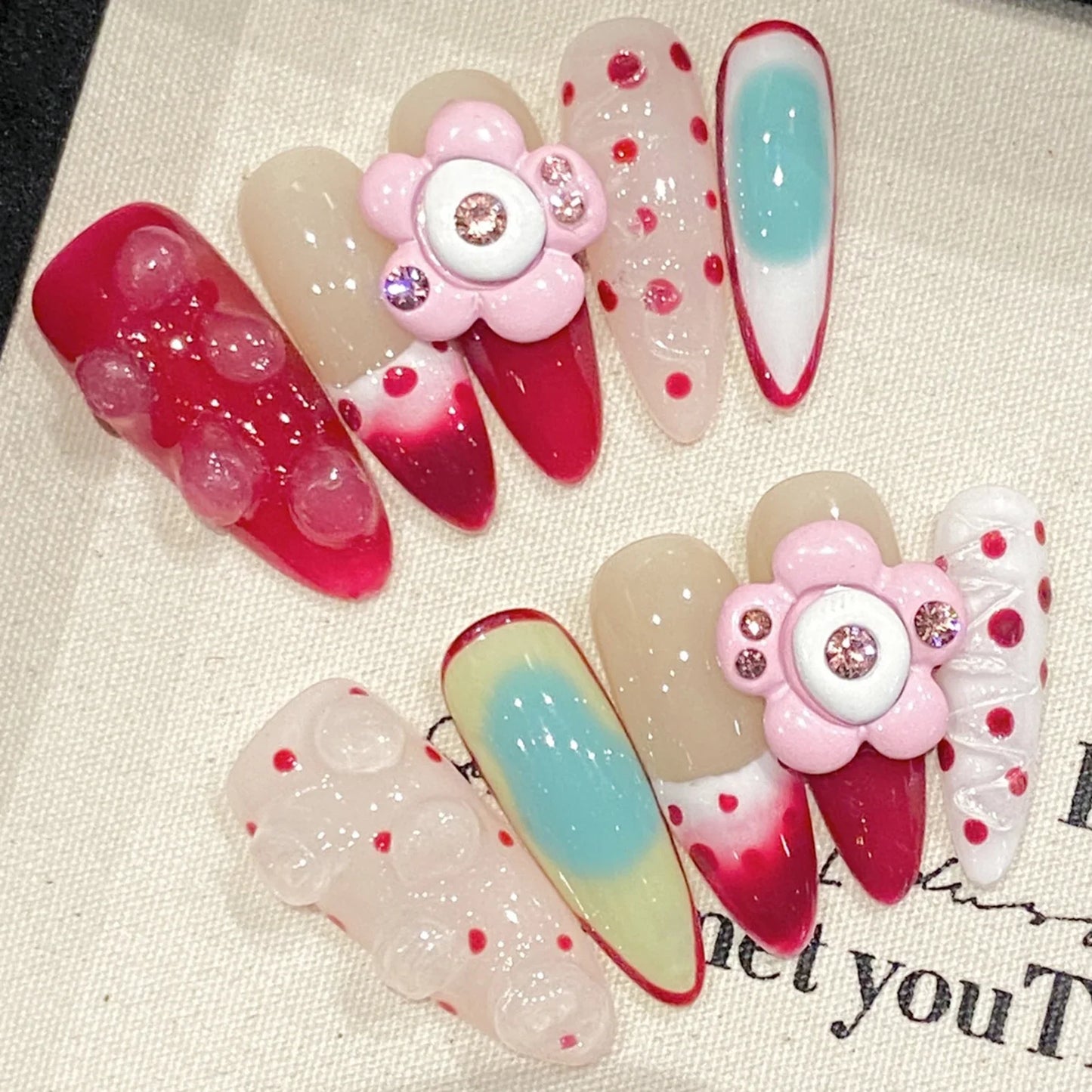 Handmade Long Pointed Almond Press On Nails-7