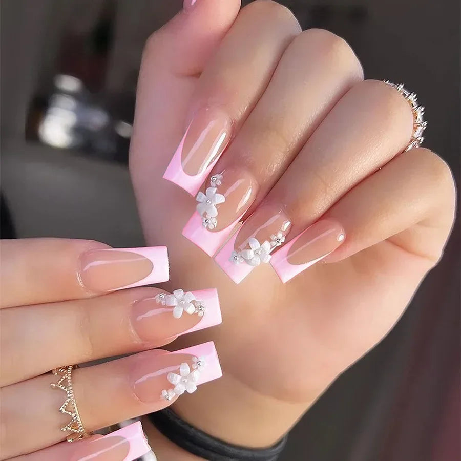 Mid Long Pink Leopard Press-On Nails with Bow-16
