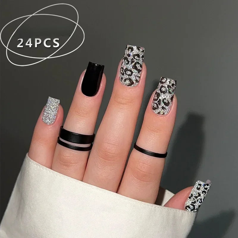 Mid Long Pink Leopard Press-On Nails with Bow-22
