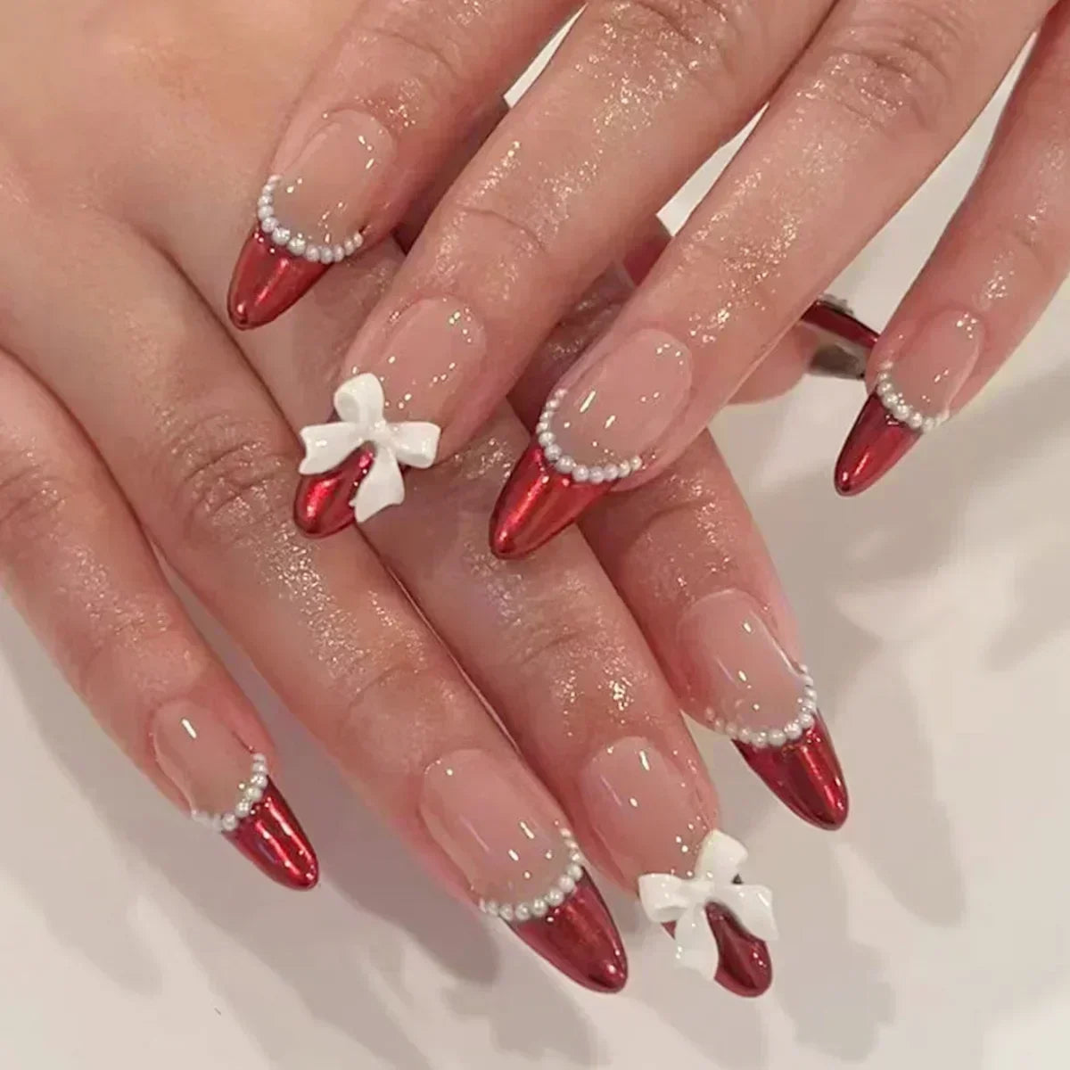 Pink Almond False Nails-7
