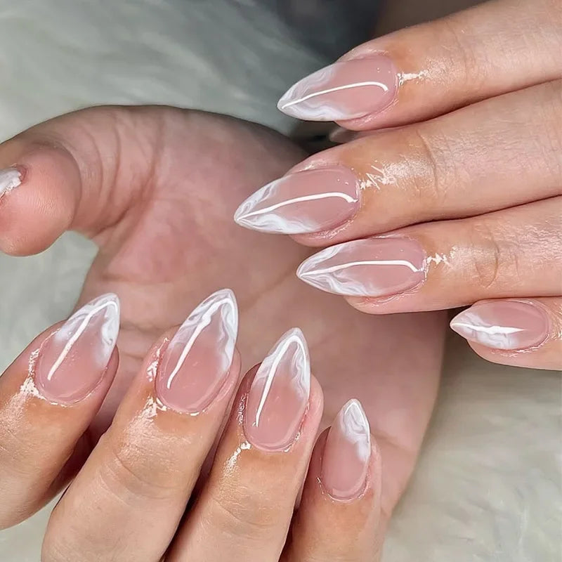 Pink Almond False Nails-8