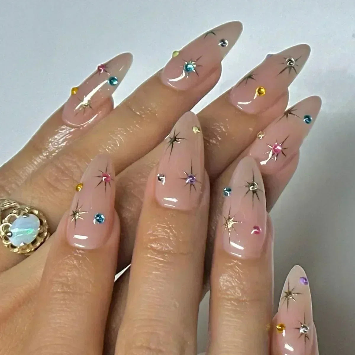 Pink Almond False Nails-10
