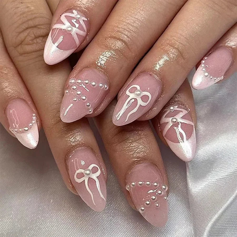 Pink Almond False Nails-11