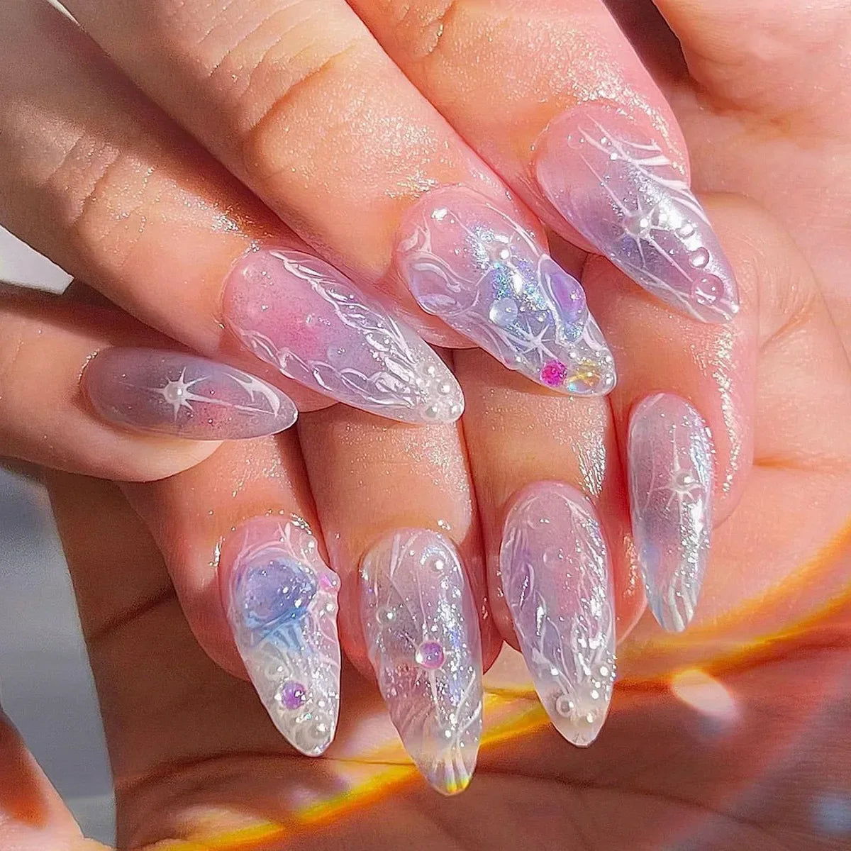 Pink Almond False Nails-61