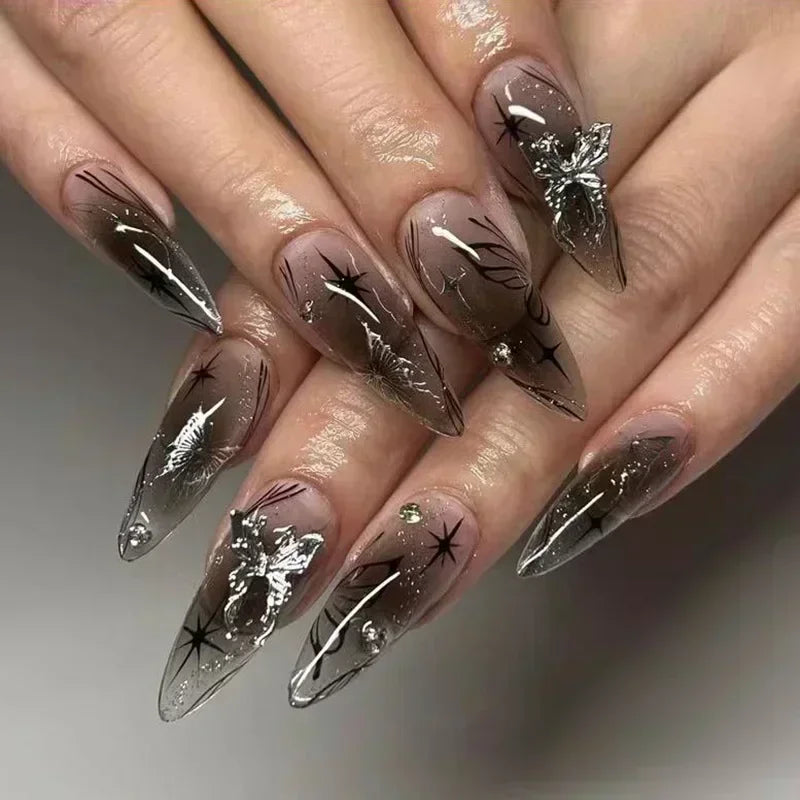 Pink Almond False Nails-48