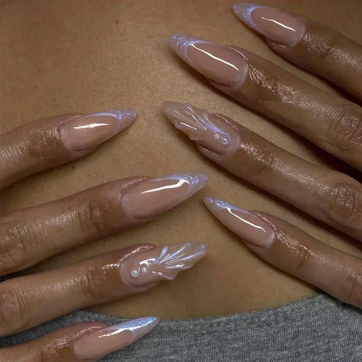 Pink Almond False Nails-37