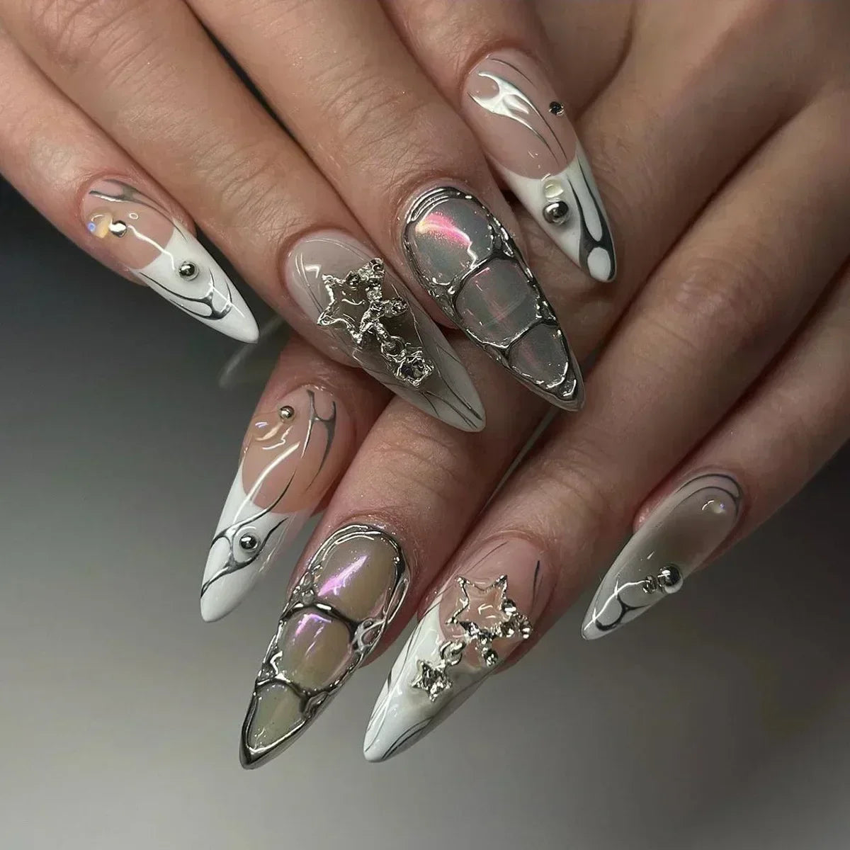 Pink Almond False Nails-57