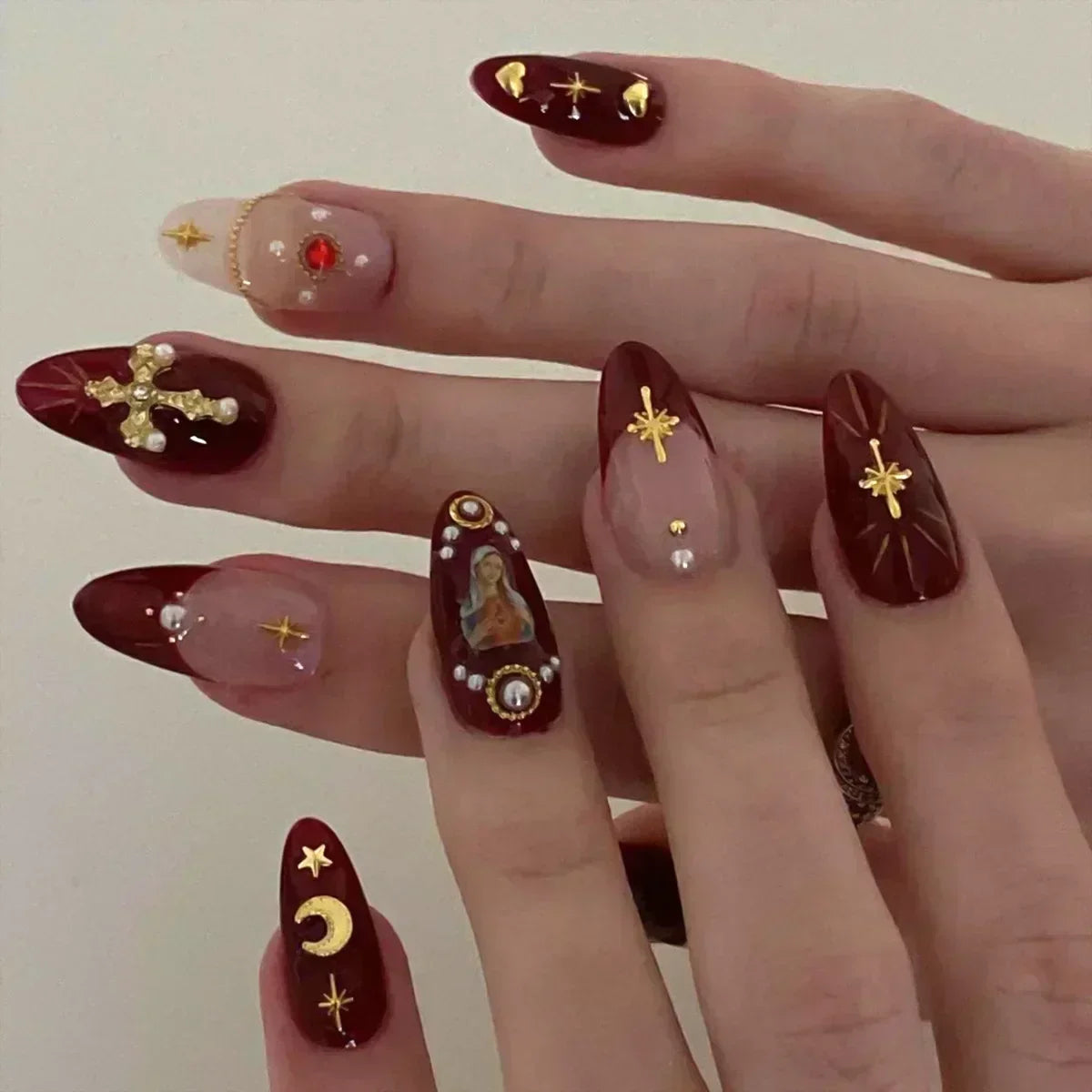 Pink Almond False Nails-32