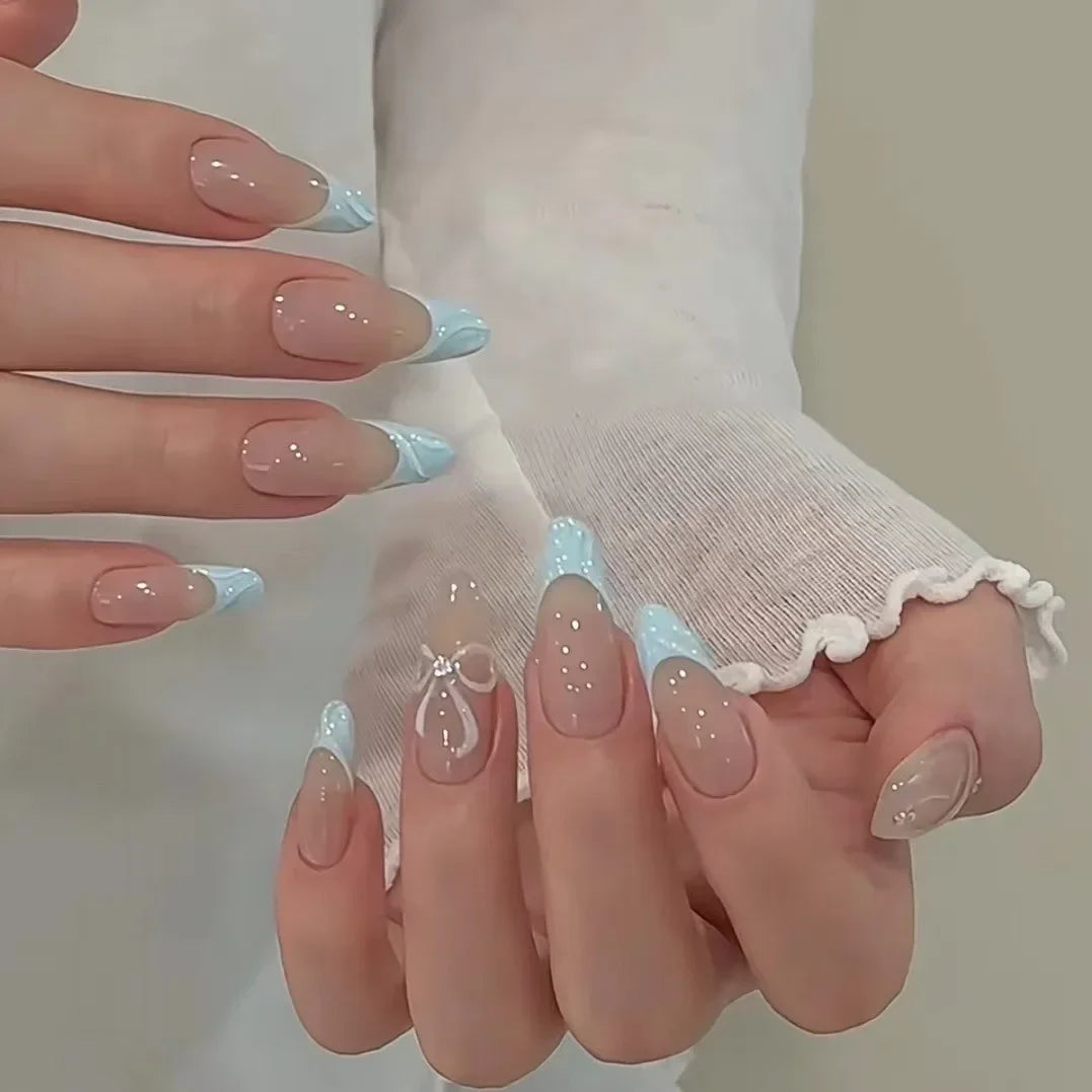 Pink Almond False Nails-33