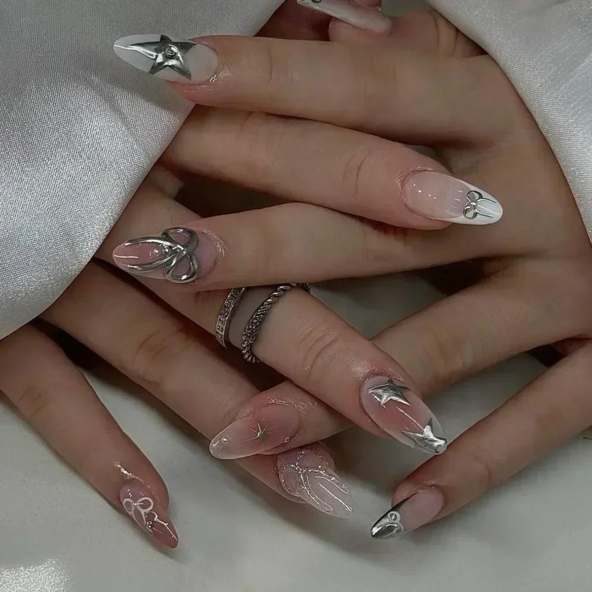 Pink Almond False Nails-41