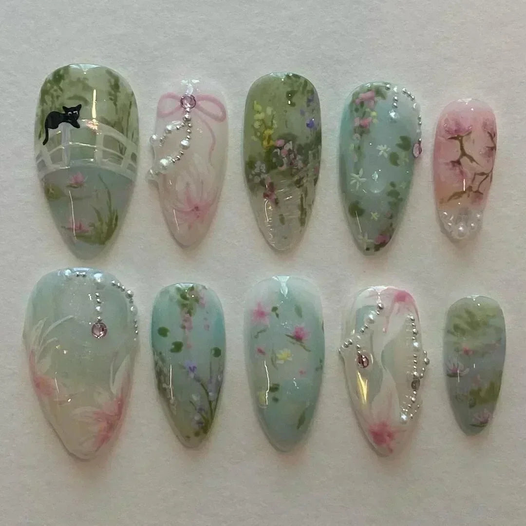 Pink Almond False Nails-36
