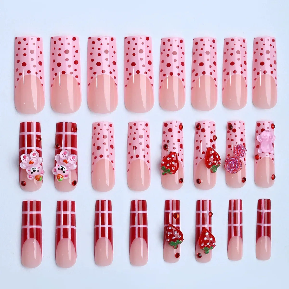 Strawberry & Bear Themed Fake Nails-4