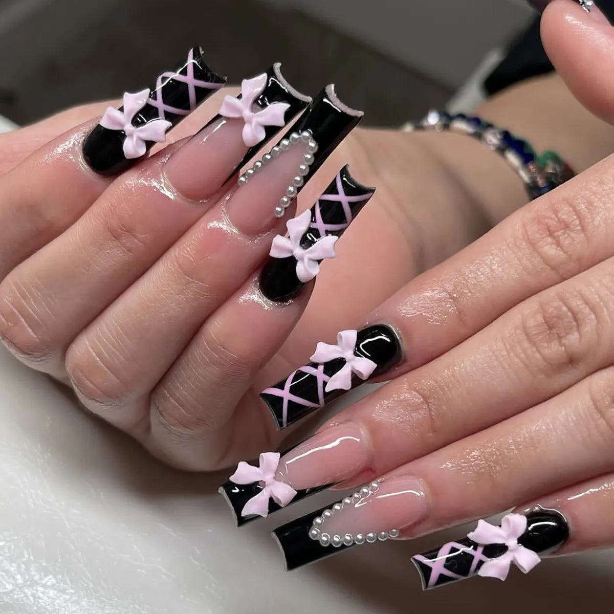Y2K Black French Fake Nails-0