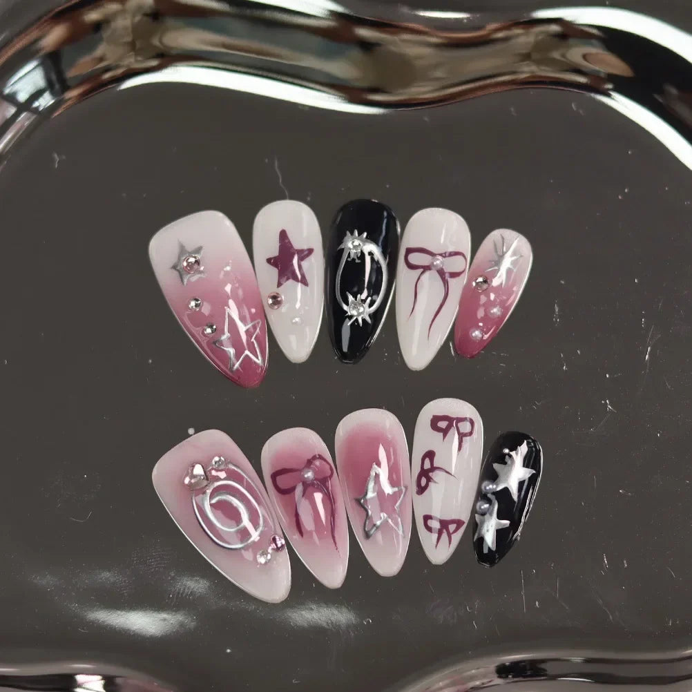 10 Pcs Metallic Glitter Press On Nails-0