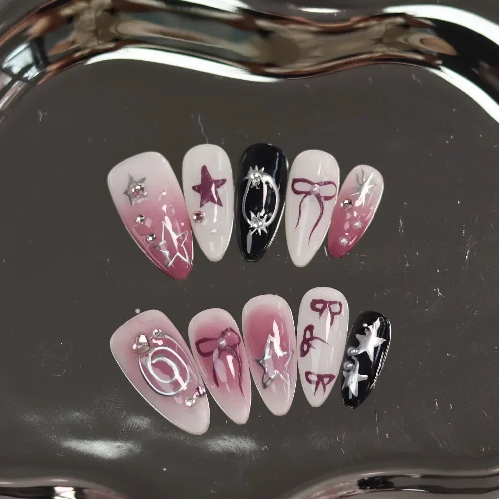 10 Pcs Metallic Glitter Press On Nails-4