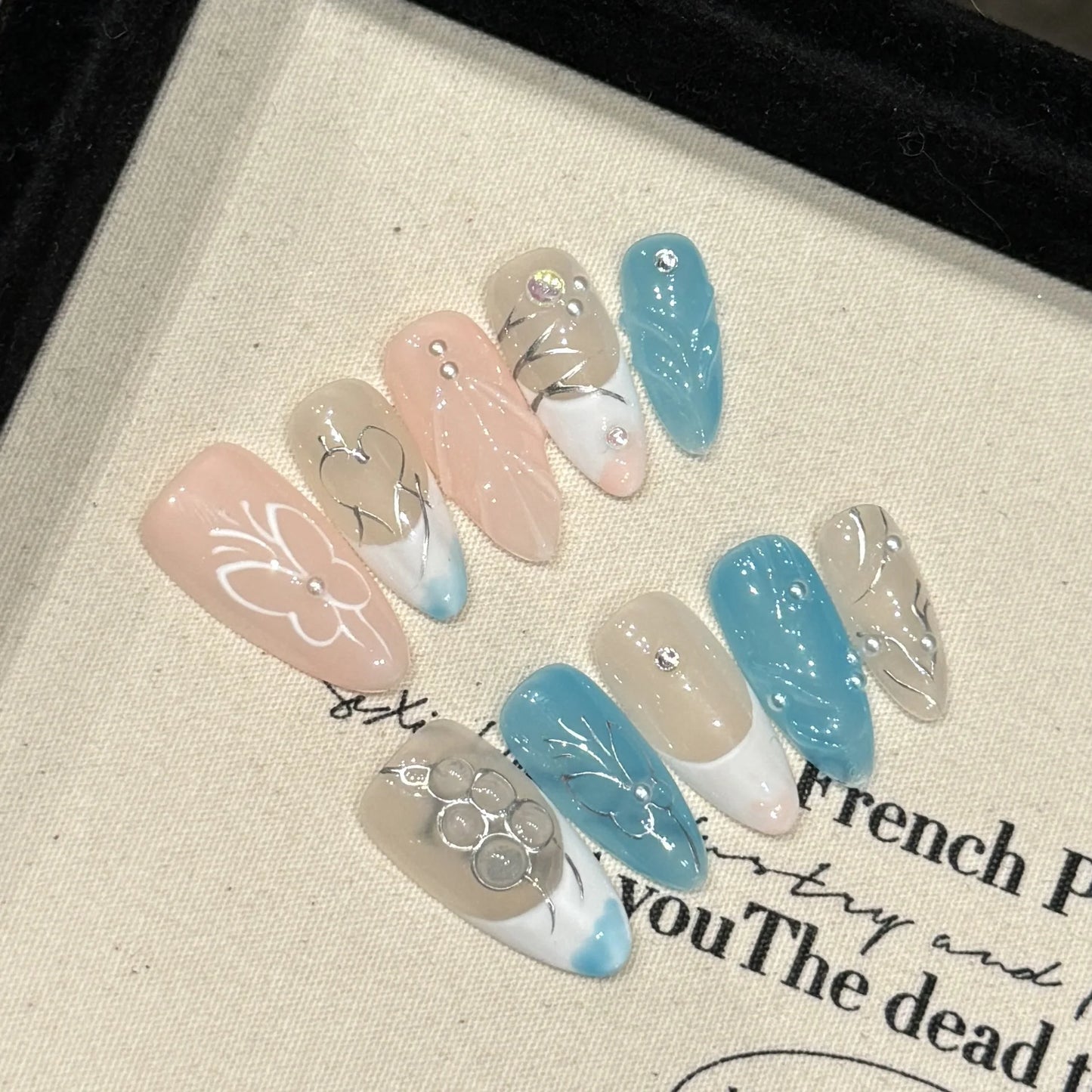 10 Pcs Metallic Glitter Press On Nails-19