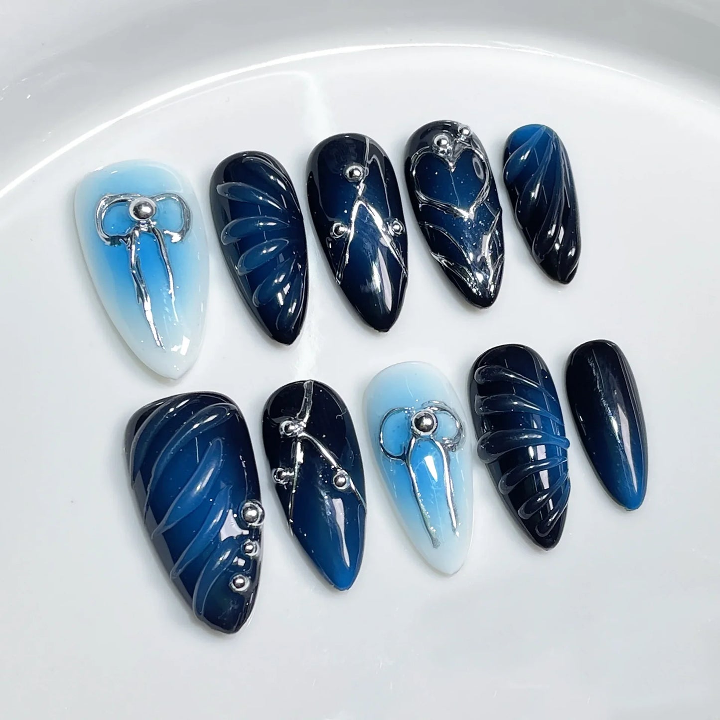 10 Pcs Metallic Glitter Press On Nails-18