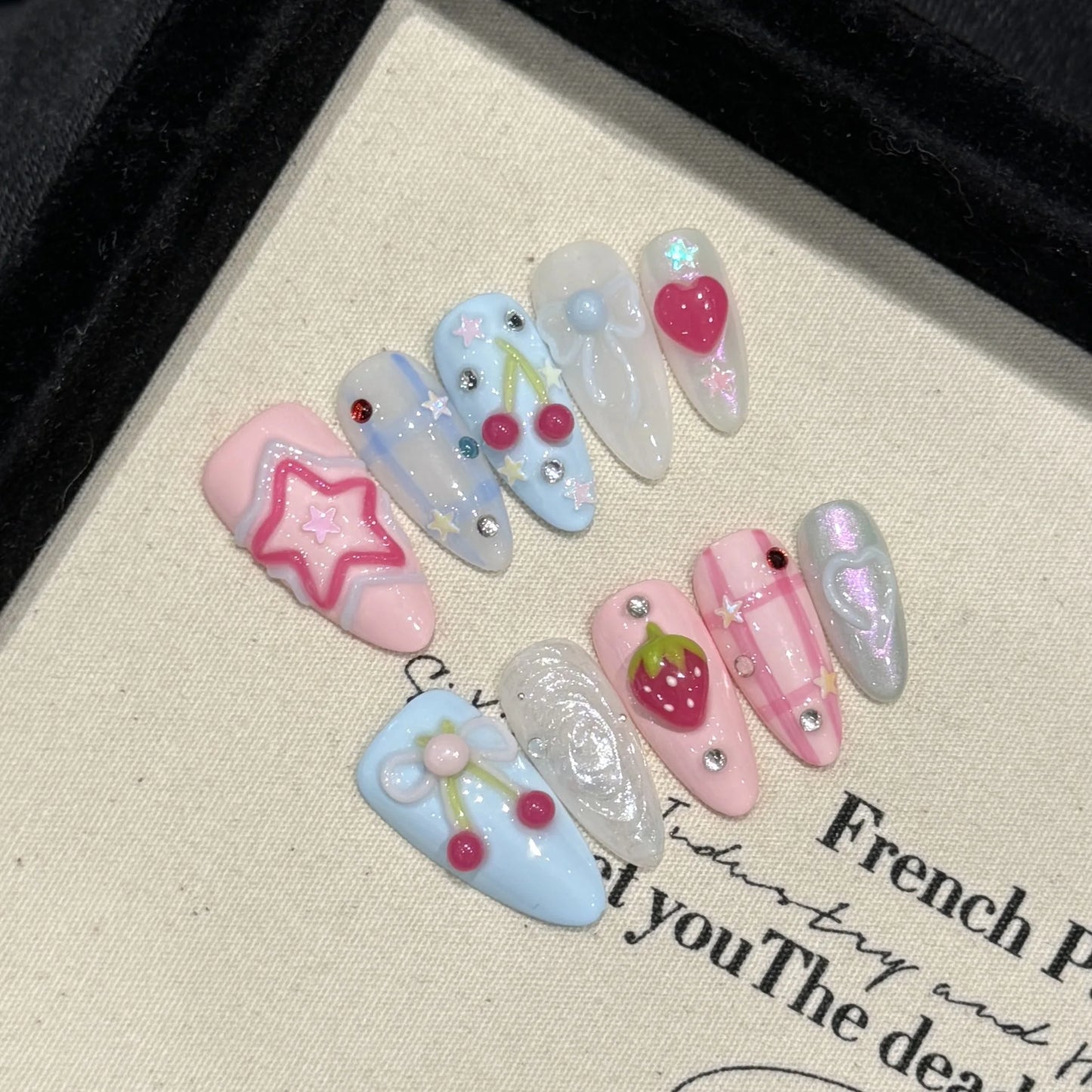 10 Pcs Metallic Glitter Press On Nails-5