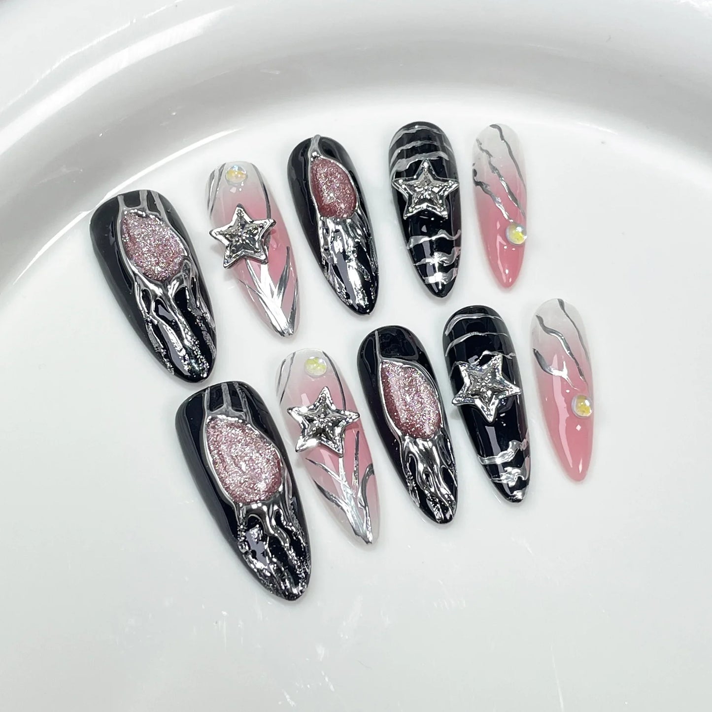 10 Pcs Metallic Glitter Press On Nails-6