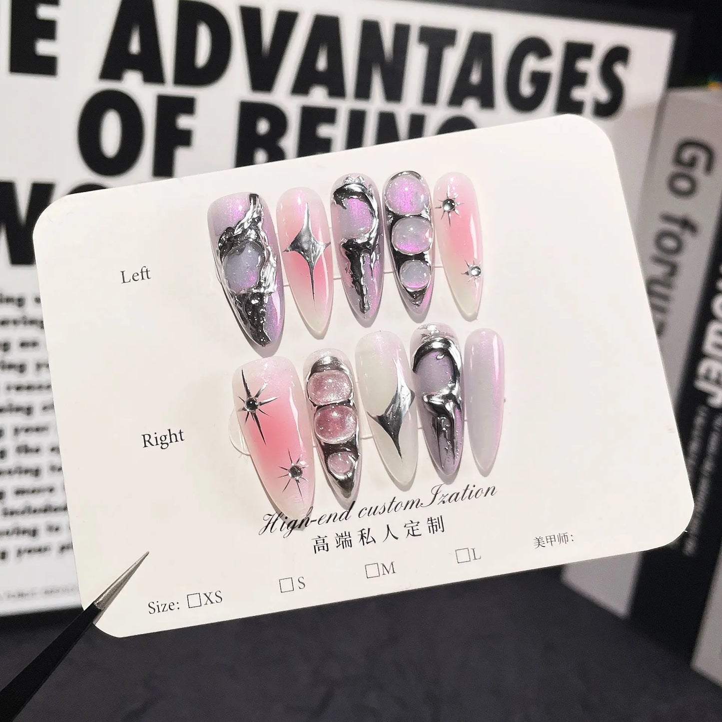 10 Pcs Metallic Glitter Press On Nails-7
