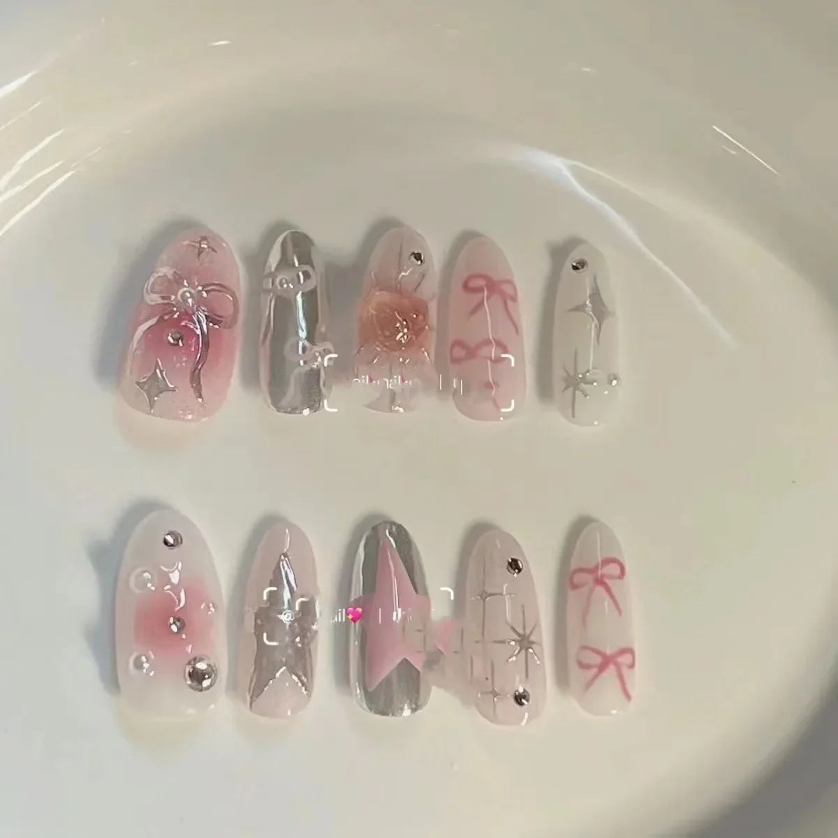 10 Pcs Metallic Glitter Press On Nails-14