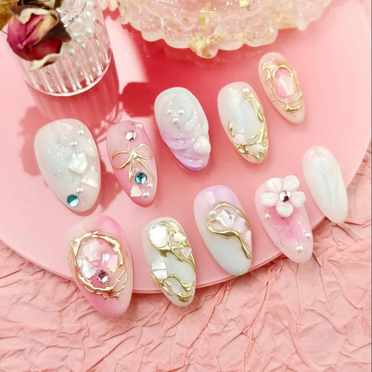 10pcs Handmade Press-On Almond Nails Bundle-0