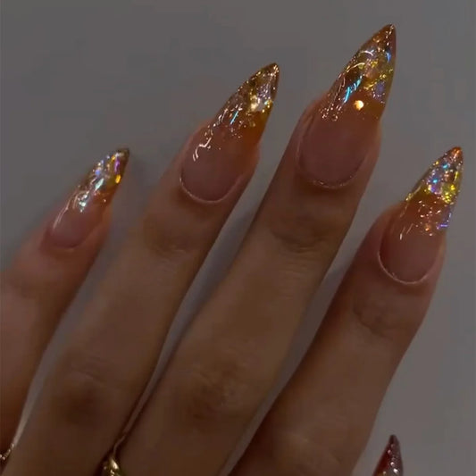 24Pcs French Almond Press On Fake Nails-0