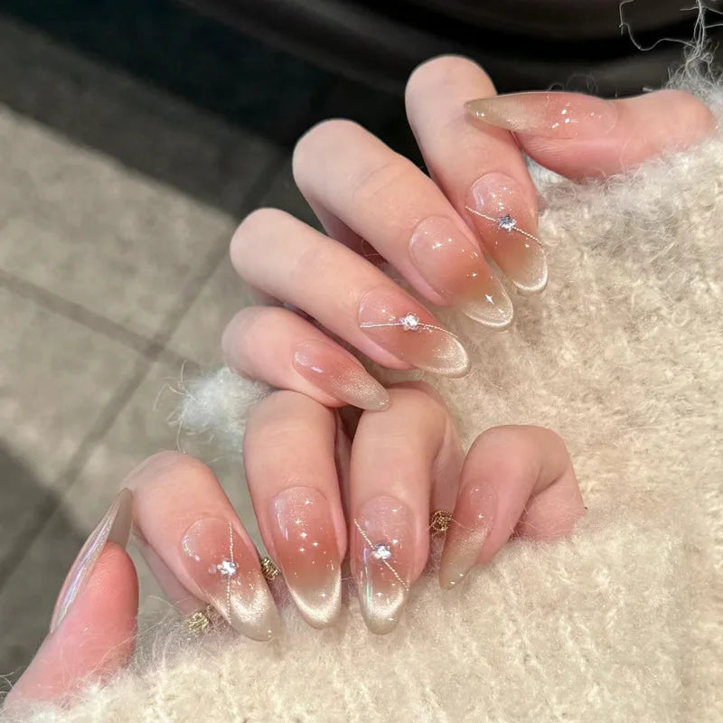 24Pcs French Almond Press On Fake Nails-3