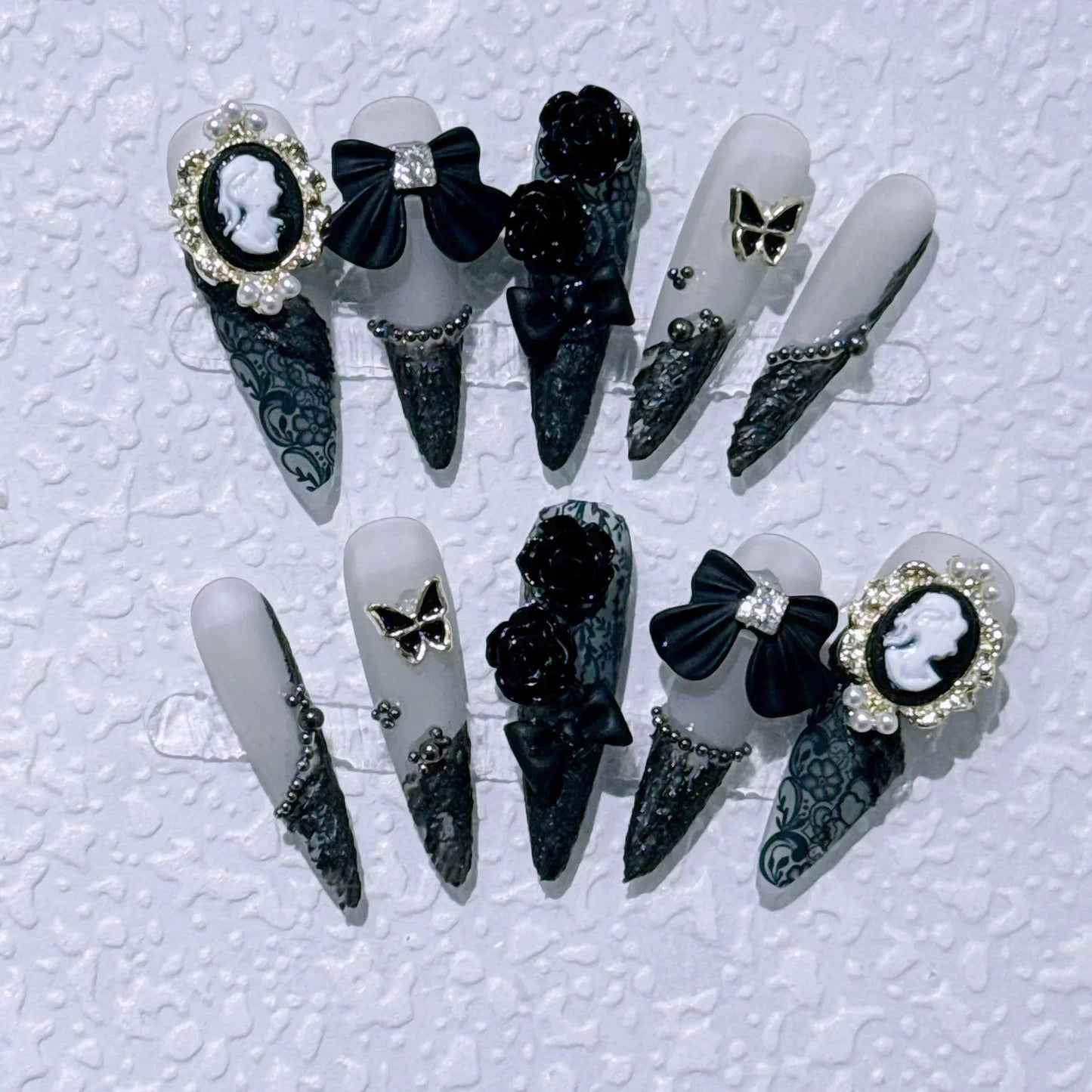 Butterfly Camellia Stiletto Nails-1