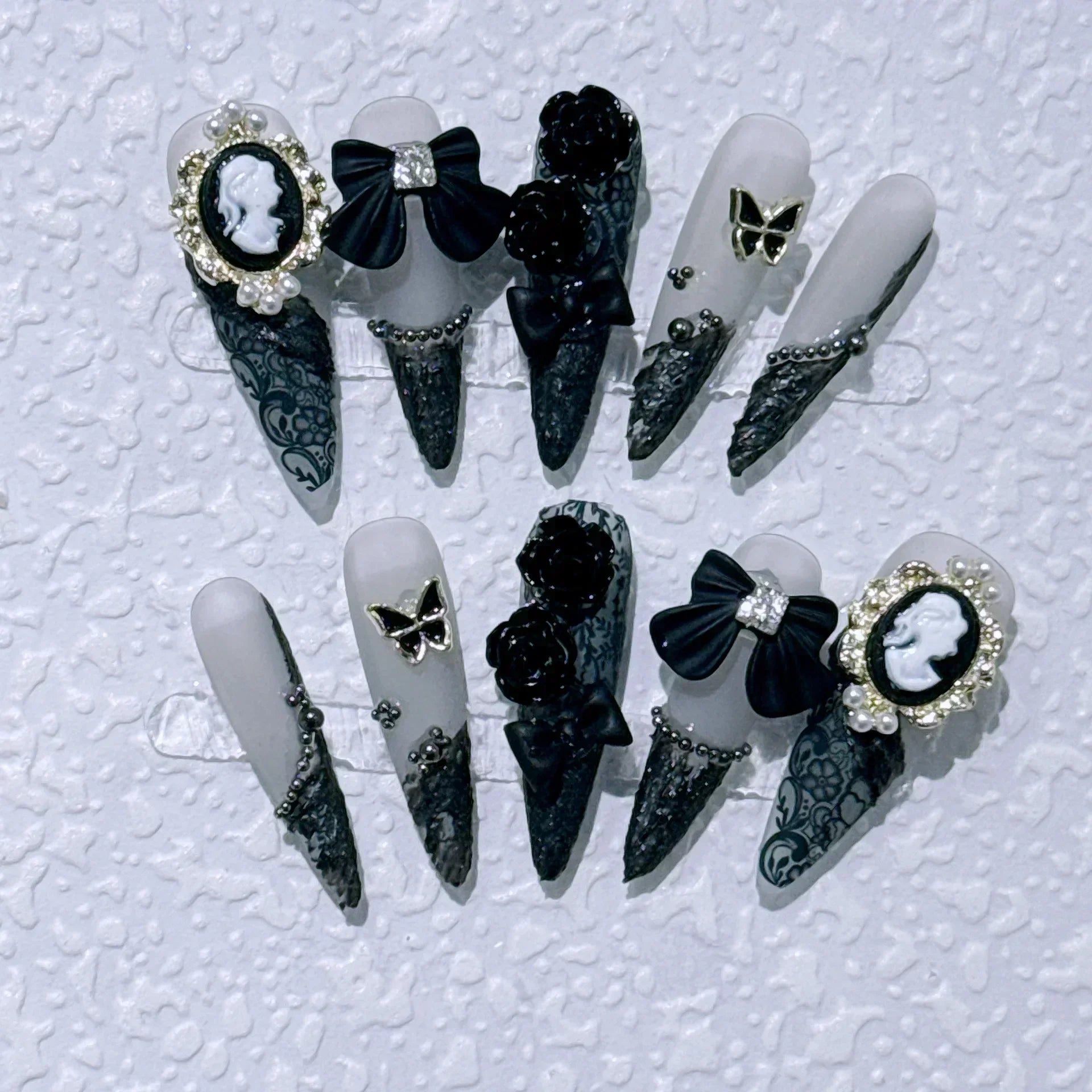 Butterfly Camellia Stiletto Nails-1