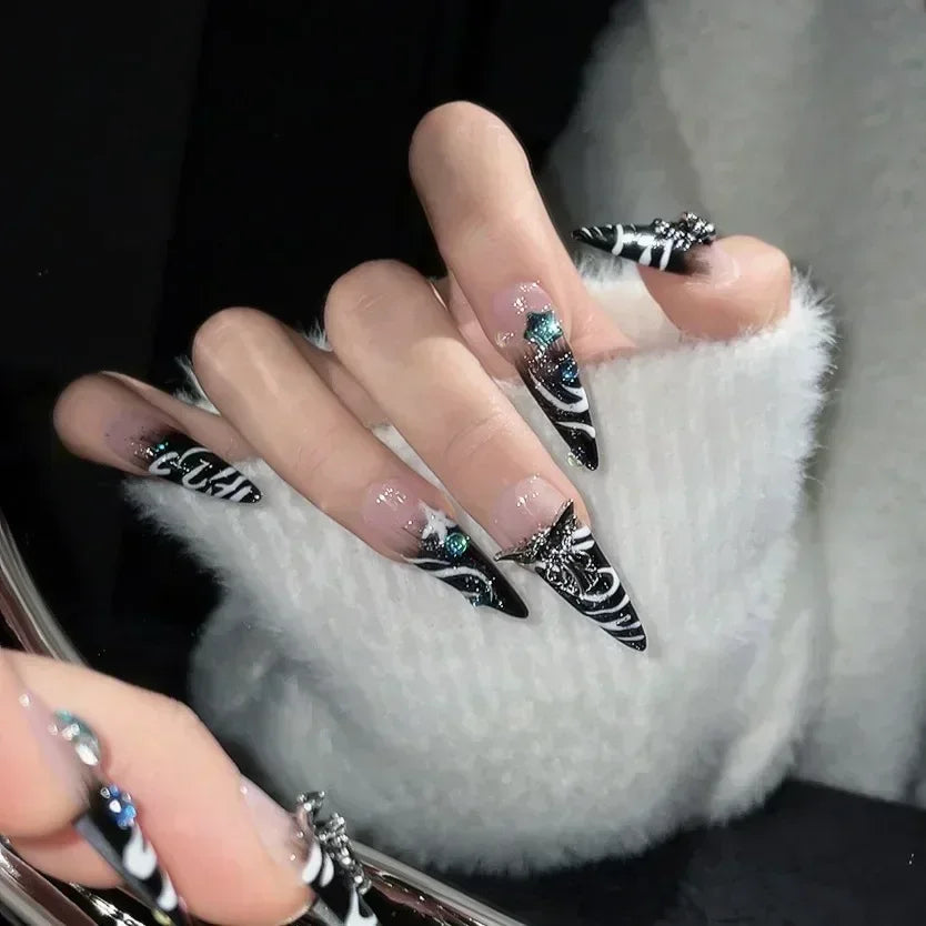 Butterfly Camellia Stiletto Nails-2