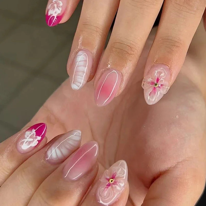 Colorful 3D Flower & Butterfly Press-On Nails-14