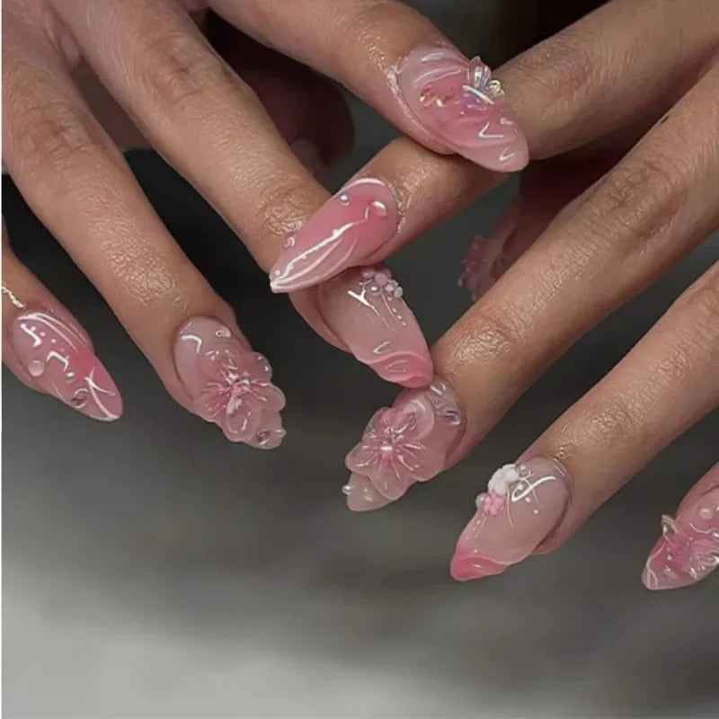 Colorful 3D Flower & Butterfly Press-On Nails-16
