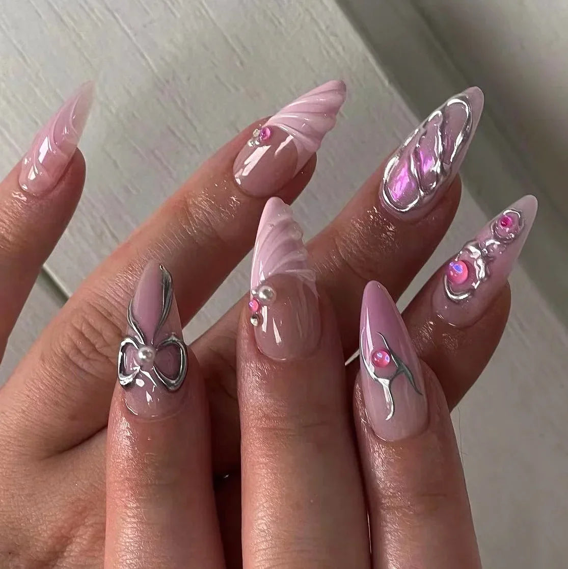 Colorful 3D Flower & Butterfly Press-On Nails-19