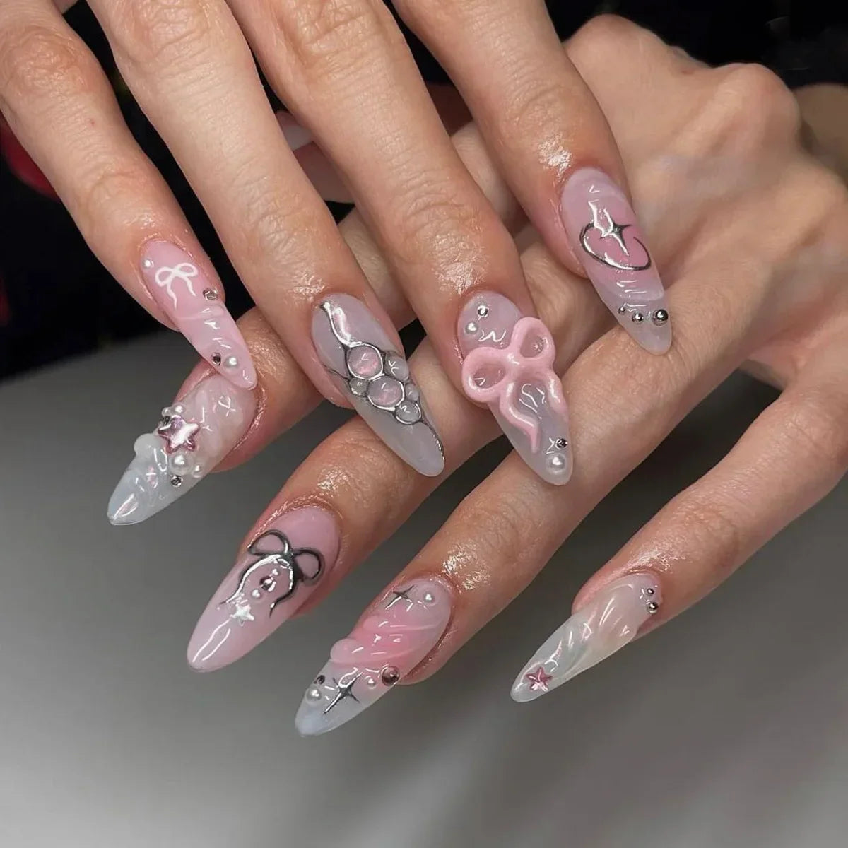 Colorful 3D Flower & Butterfly Press-On Nails-21