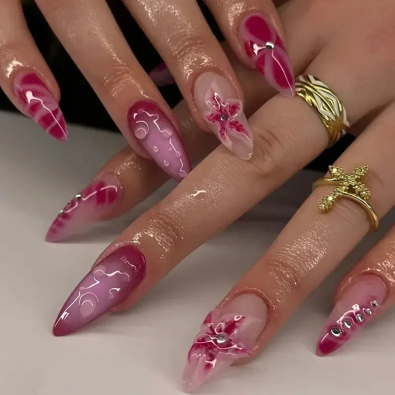 Colorful 3D Flower & Butterfly Press-On Nails-22