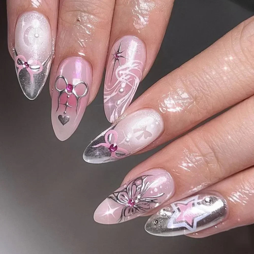 Colorful 3D Flower & Butterfly Press-On Nails-23