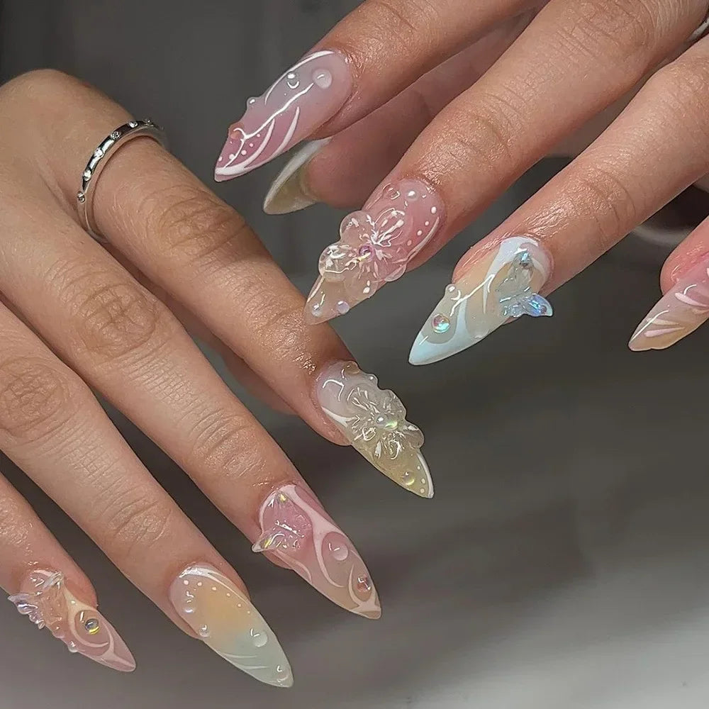 Colorful 3D Flower & Butterfly Press-On Nails-29